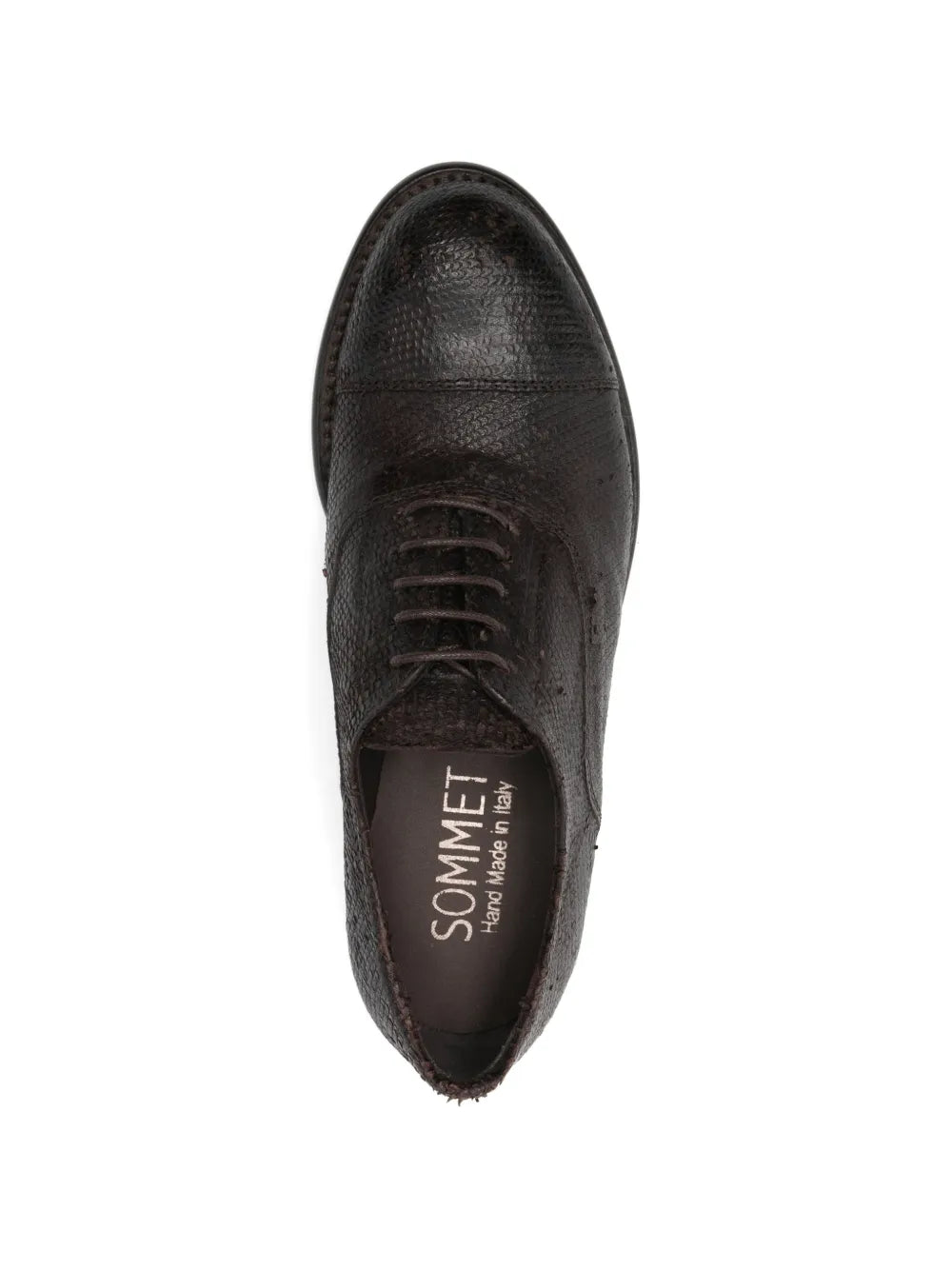 Women’s Oxford shoes by SOMMET in cochinilla leather, testa di moro color, handmade in Italy