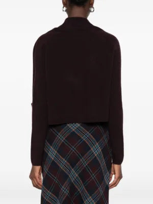 SUSANNE BOMMER dark bordeaux cashmere cardigan with cropped hem and long sleeves