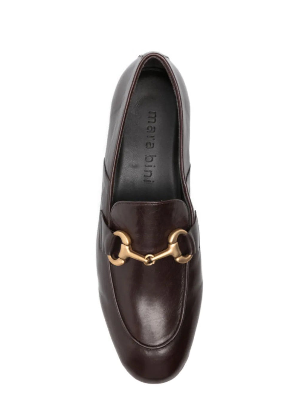 Mara Bini PAT Testa di Moro dark brown calf leather loafer with metal buckle, ultra-flexible sacchetto construction, Italian craftsmanship