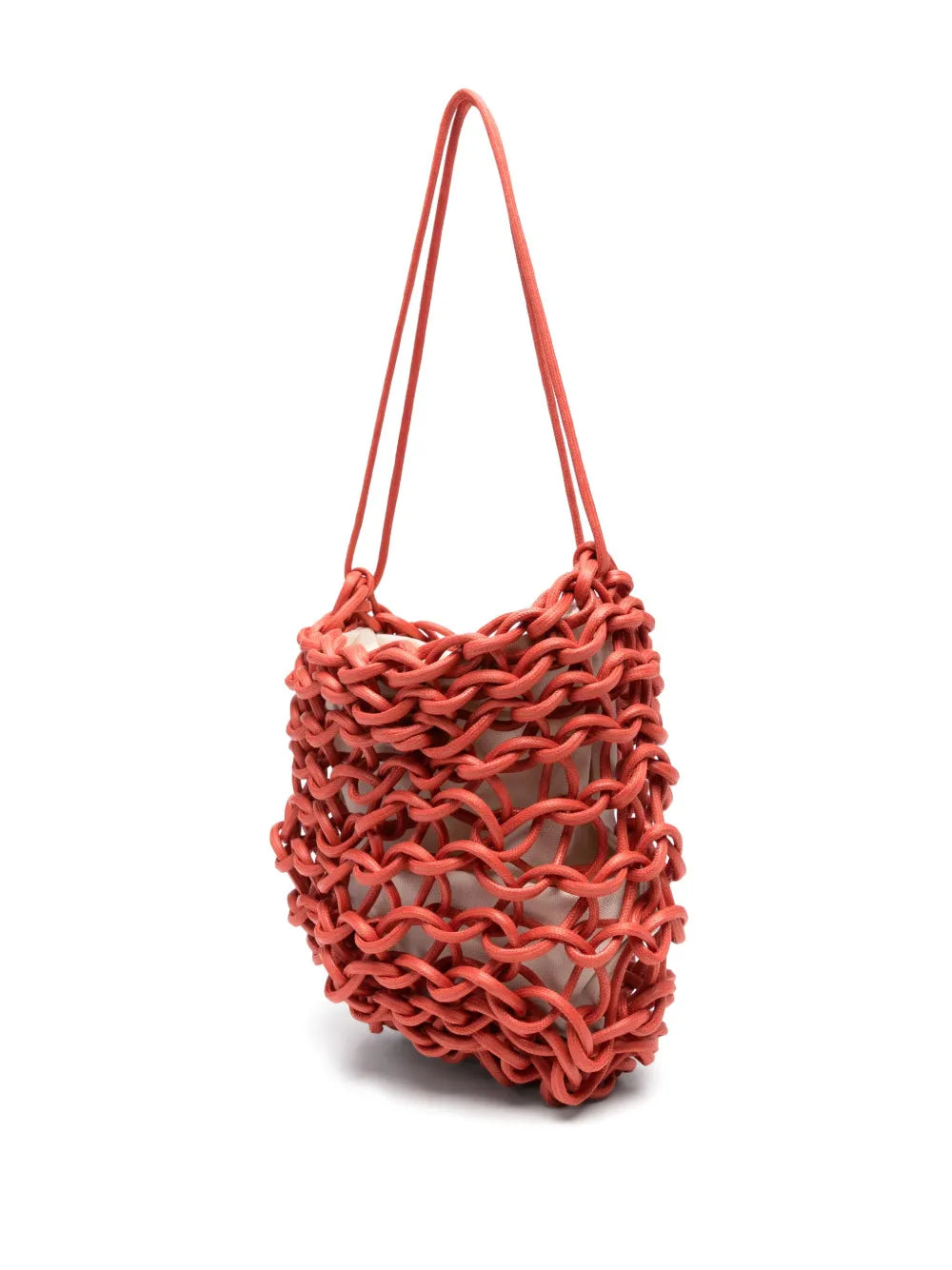 Bolso de hombro Katy de Alienina color coral Rush tejido a mano en algodón con cierre de cordón