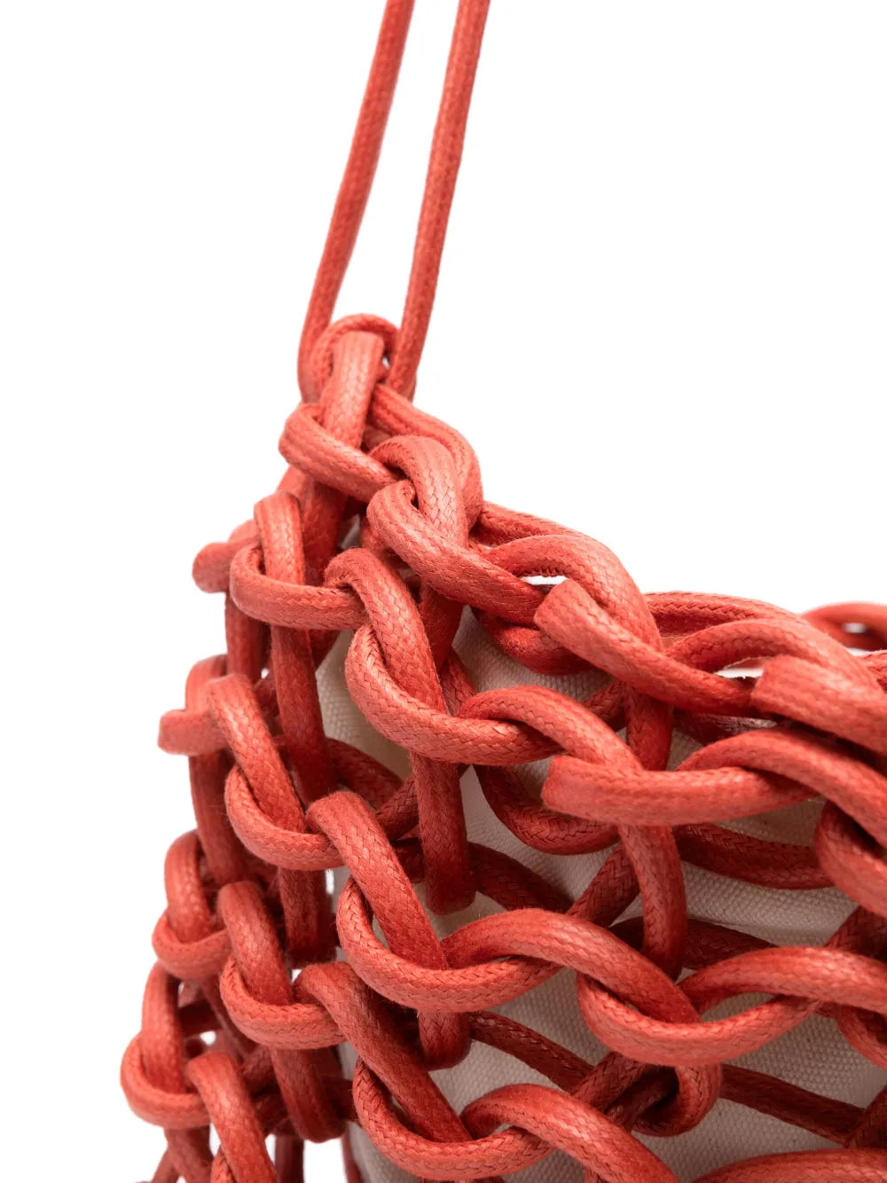 Bolso de hombro Katy de Alienina color coral Rush tejido a mano en algodón con cierre de cordón