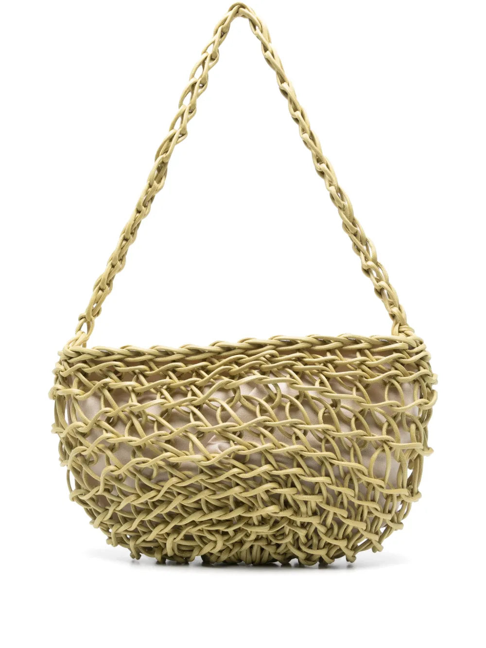 Bolso Lilla de Alienina color lima tejido a mano en algodón encerado, estilo hombro y bandolera