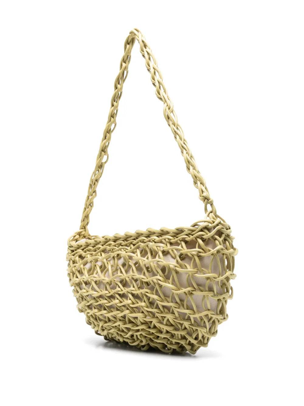 Bolso Lilla de Alienina color lima tejido a mano en algodón encerado, estilo hombro y bandolera