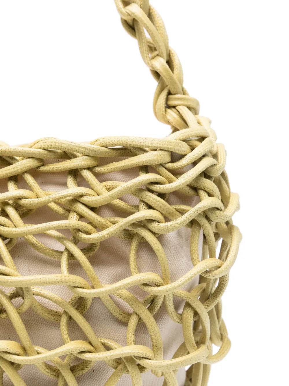 Bolso Lilla de Alienina color lima tejido a mano en algodón encerado, estilo hombro y bandolera