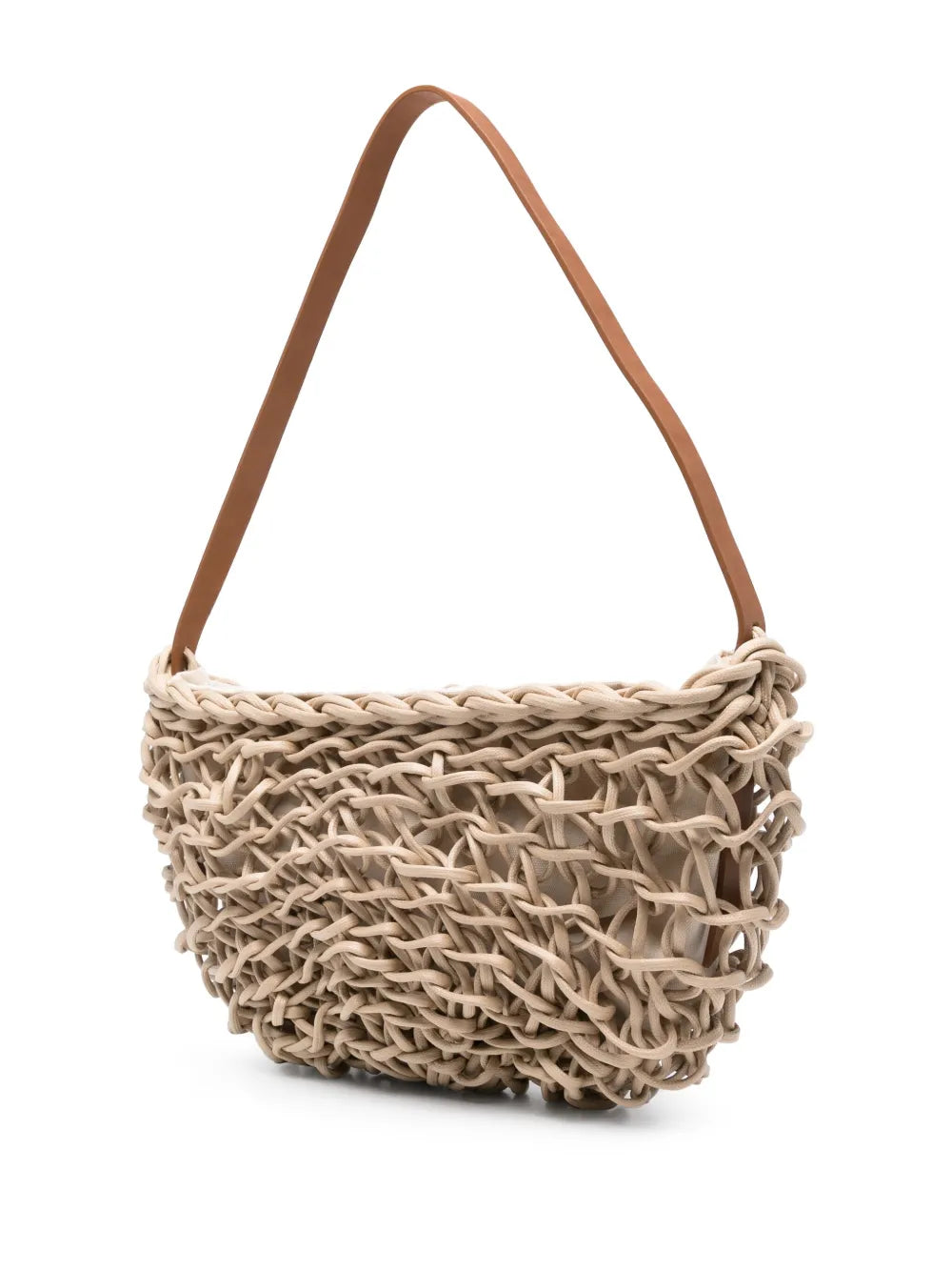Bolso Stella de Alienina en color sand, tejido a mano con cuerda de algodón encerado y asa de cuero biodegradable