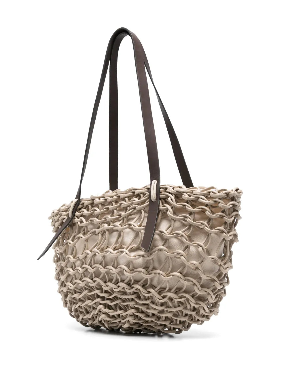 Bolso shopper Vittoria de Alienina en color latte, tejido a mano con cuerda de algodón encerado y asas de cuero biodegradable