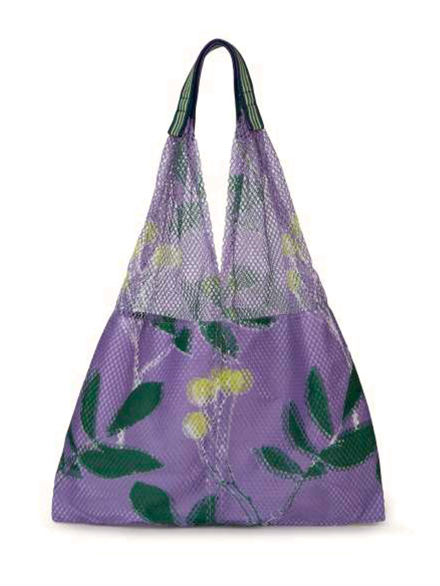 Bolso Épice Paris modelo Elziver Flores con estampado floral en lila y verde, diseño artístico y elegante