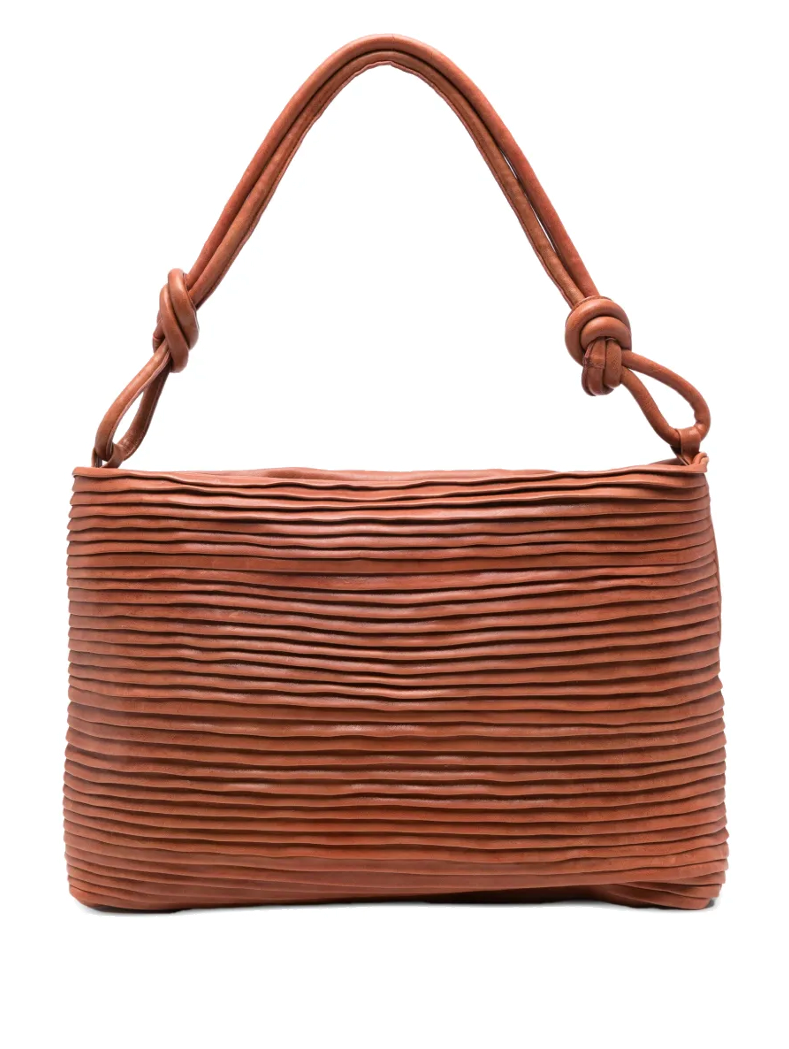 Sommet Aisha Rows Large siena pleated leather shoulder bag in vegetable tanned leather, handcrafted in Italy.