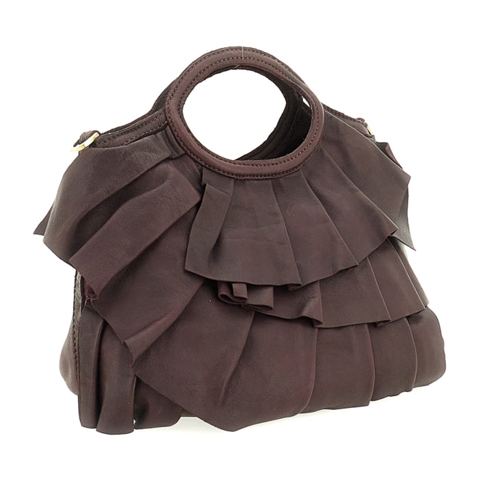 Bolso de piel CAMILLA Prugna con volantes, vista frontal
