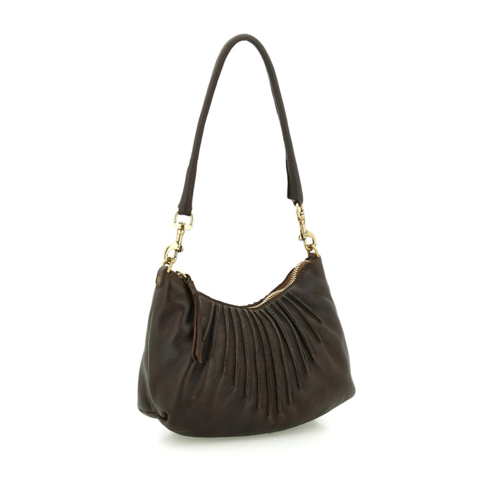 Interior of the Caterina Lucchi moro leather crossbody bag with zip pocket