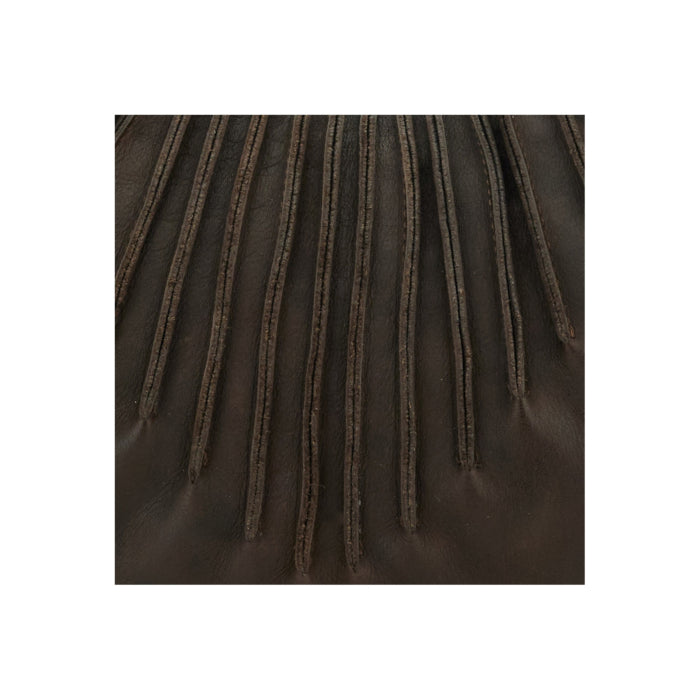 Close-up of garment-dyed moro calfskin on a Caterina Lucchi bag