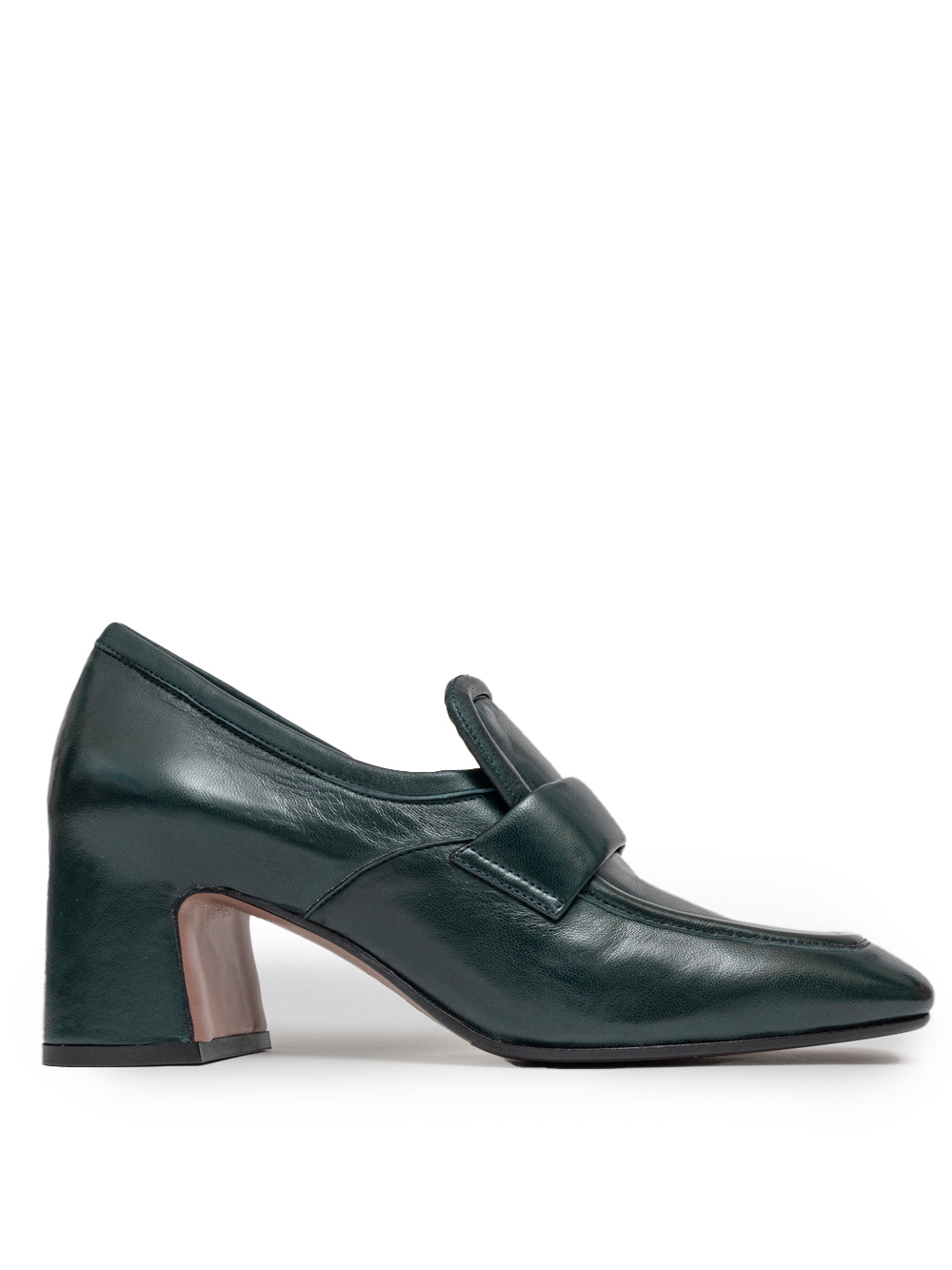 Mocasín burdeos de piel de becerro con tacón ancho de 6 cm, modelo PERLA-R261 de Mara Bini, fabricado en Italia.