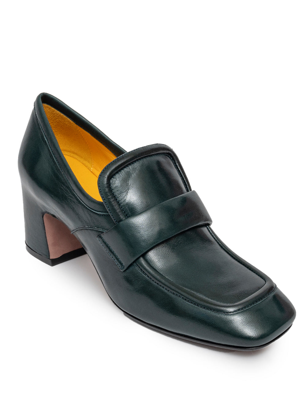 Mocasín burdeos de piel de becerro con tacón ancho de 6 cm, modelo PERLA-R261 de Mara Bini, fabricado en Italia.