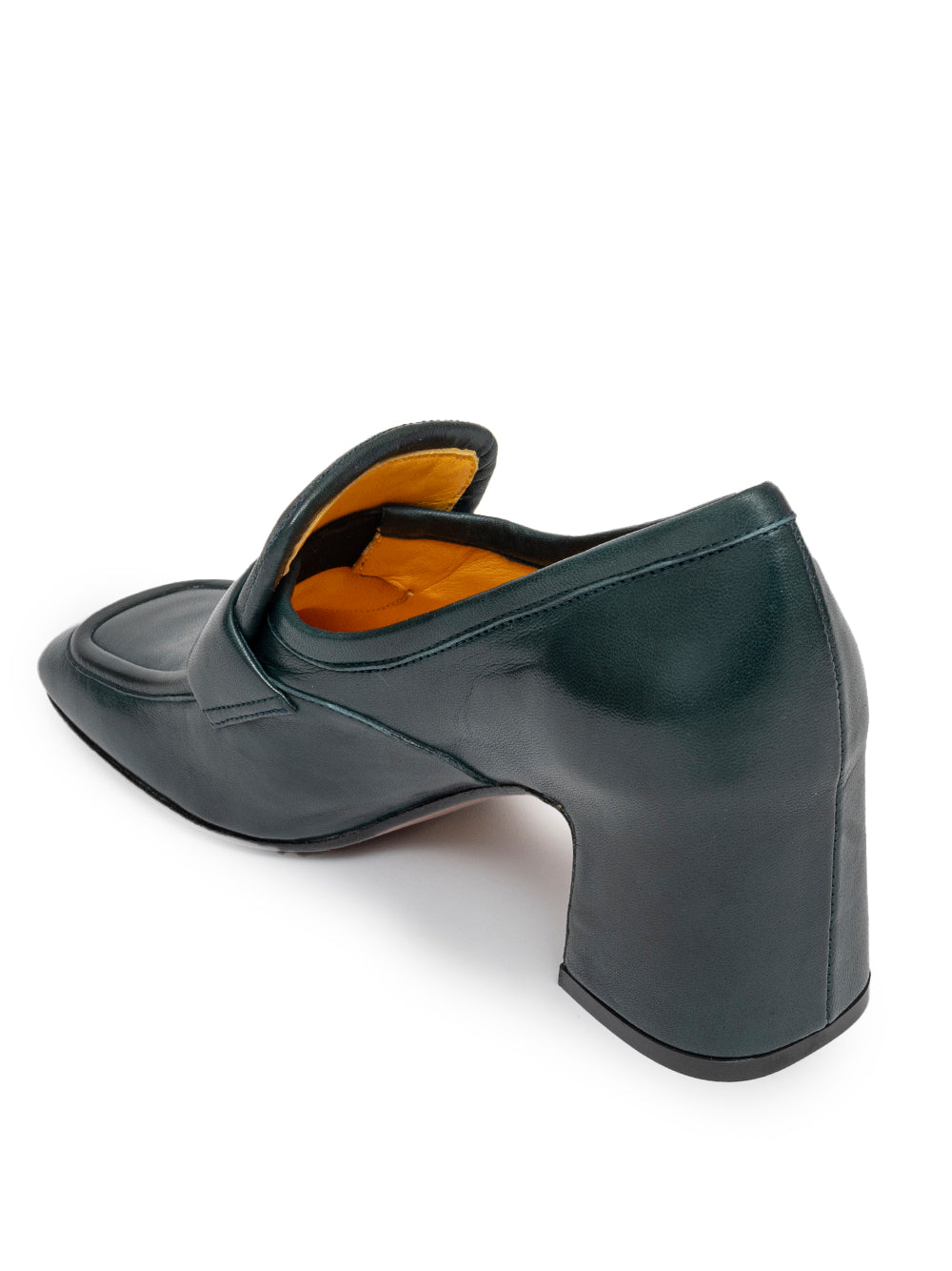 Mocasín burdeos de piel de becerro con tacón ancho de 6 cm, modelo PERLA-R261 de Mara Bini, fabricado en Italia.