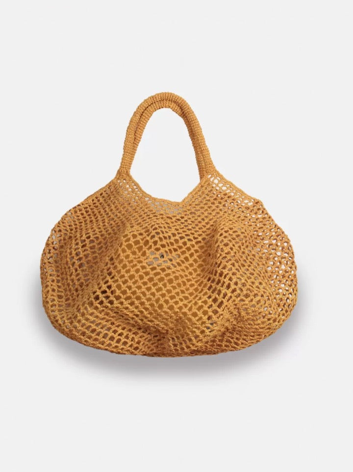 Ockerfarbene Raffia-Tasche