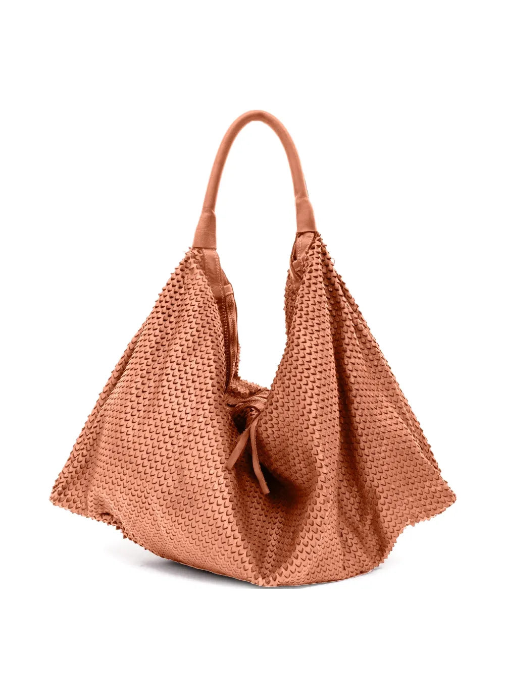 Sommet Triangulino Cuoio large tote in laser-cut vegetable-tanned leather with sculptural soft shape, handmade in Italy
