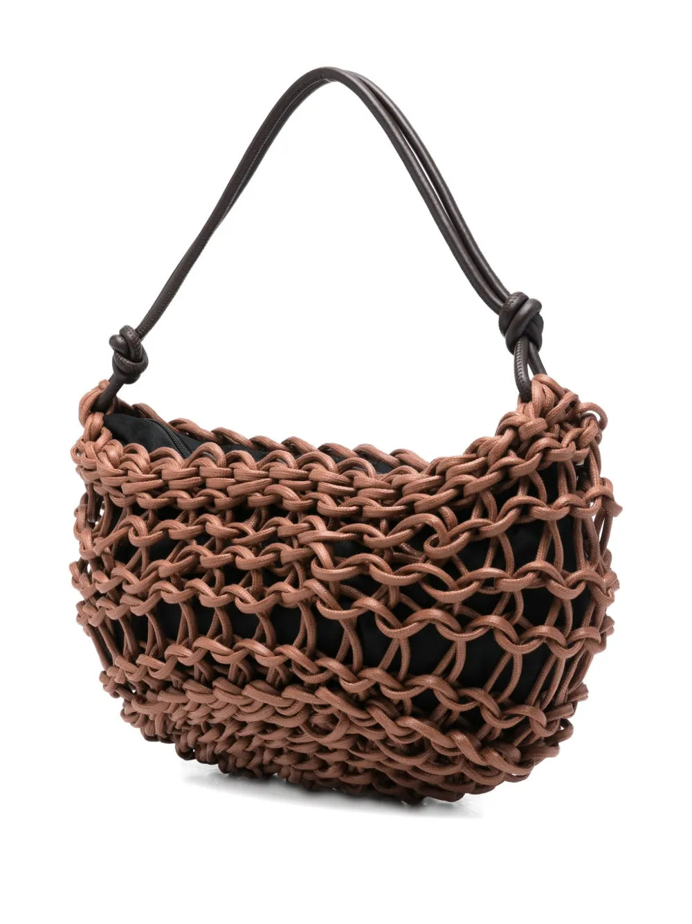 Alienina Aurora chocolate brown cotton rope and leather bag with zipper closure, handmade in Italy