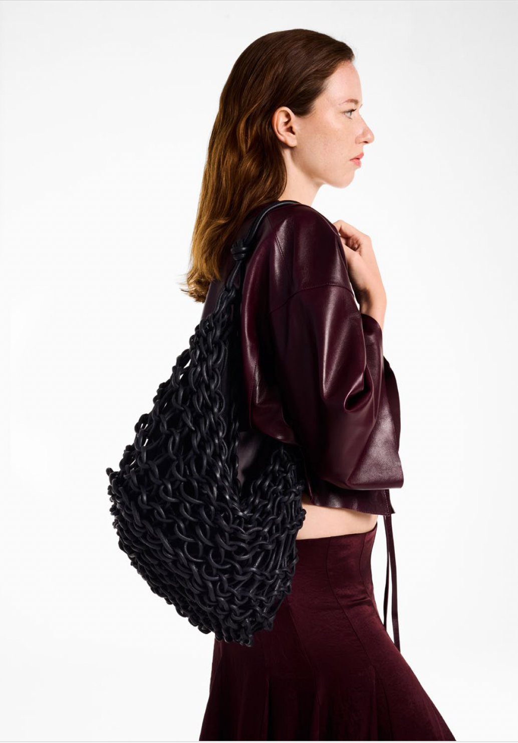 Alienina Aurora handmade cotton rope and leather bag with zipper closure and inside pocket, made in Italy