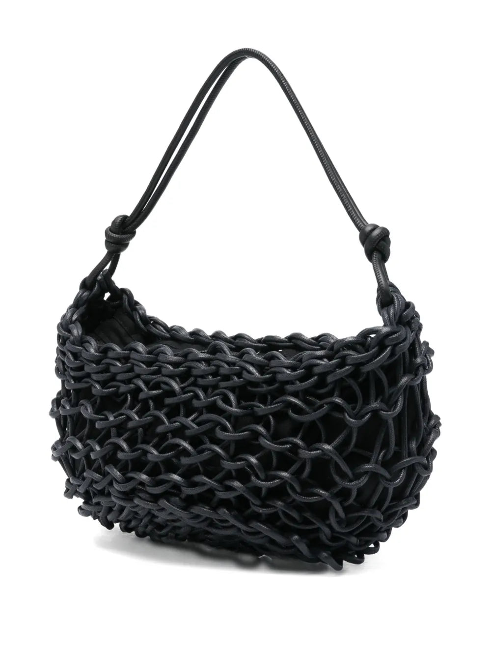 Alienina Aurora navy blue handmade cotton rope and leather bag with zipper closure, made in Italy