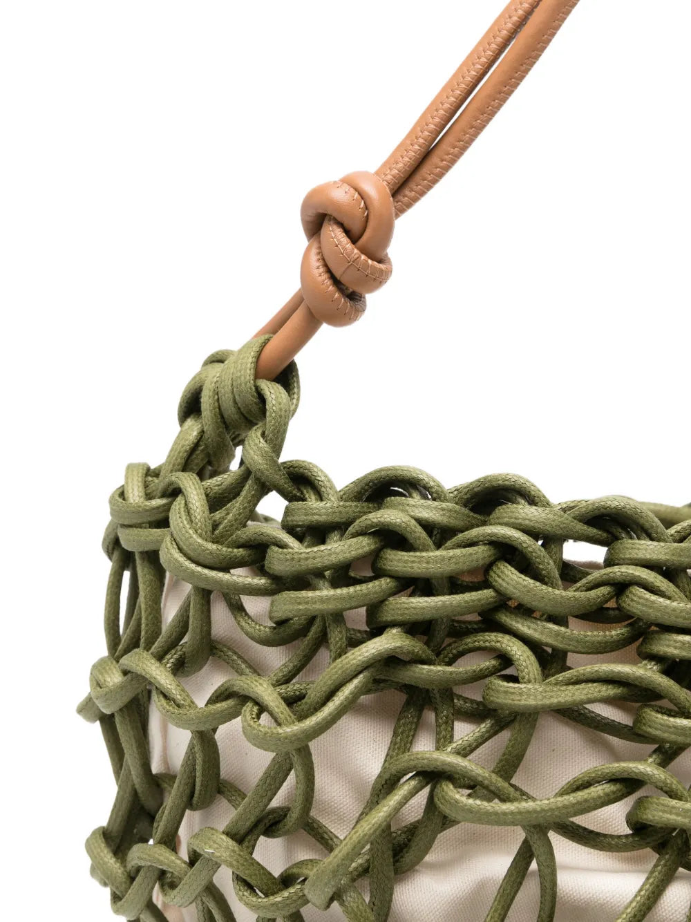 Alienina Aurora olive green cotton rope and leather bag with zipper closure, handmade in Italy