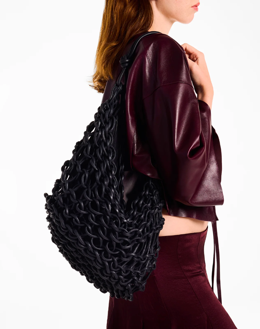 Handmade Italian woven bag Alienina Aurora in navy color