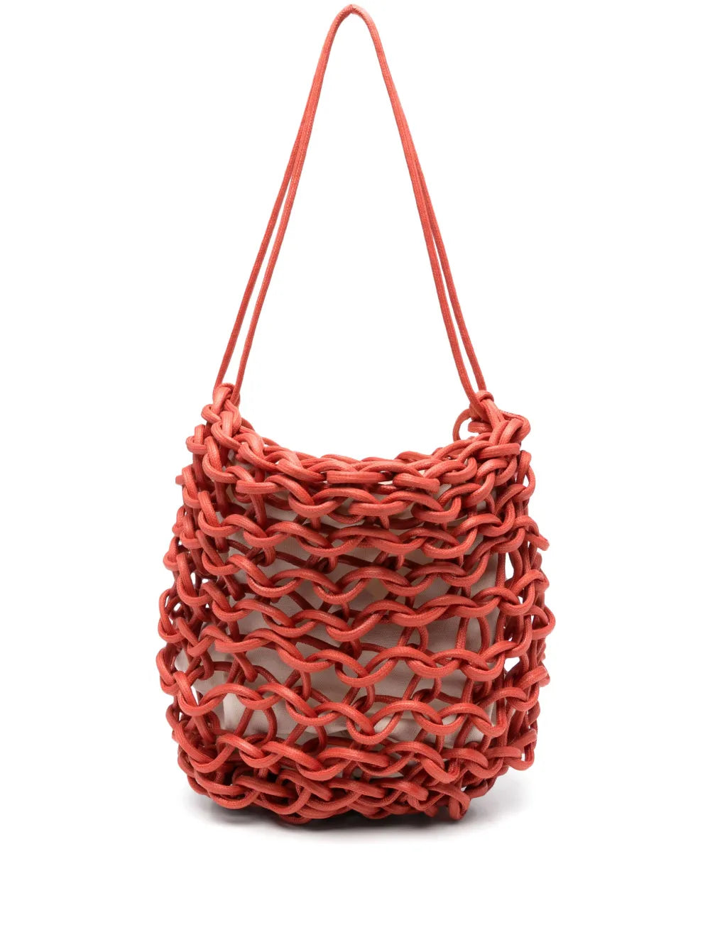 coral woven bag handmade Italy recycled cotton rope bag Alienina Katy designer shoulder bag