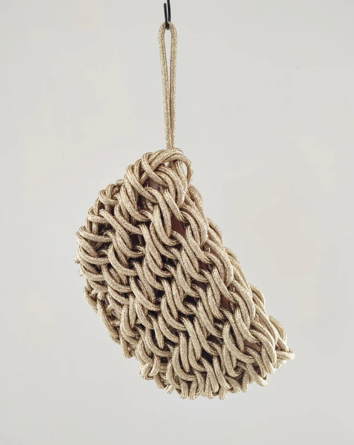 Alienina Lina champagne lurex woven clutch, handmade Italian evening bag with soft metallic shine for weddings and special occasions