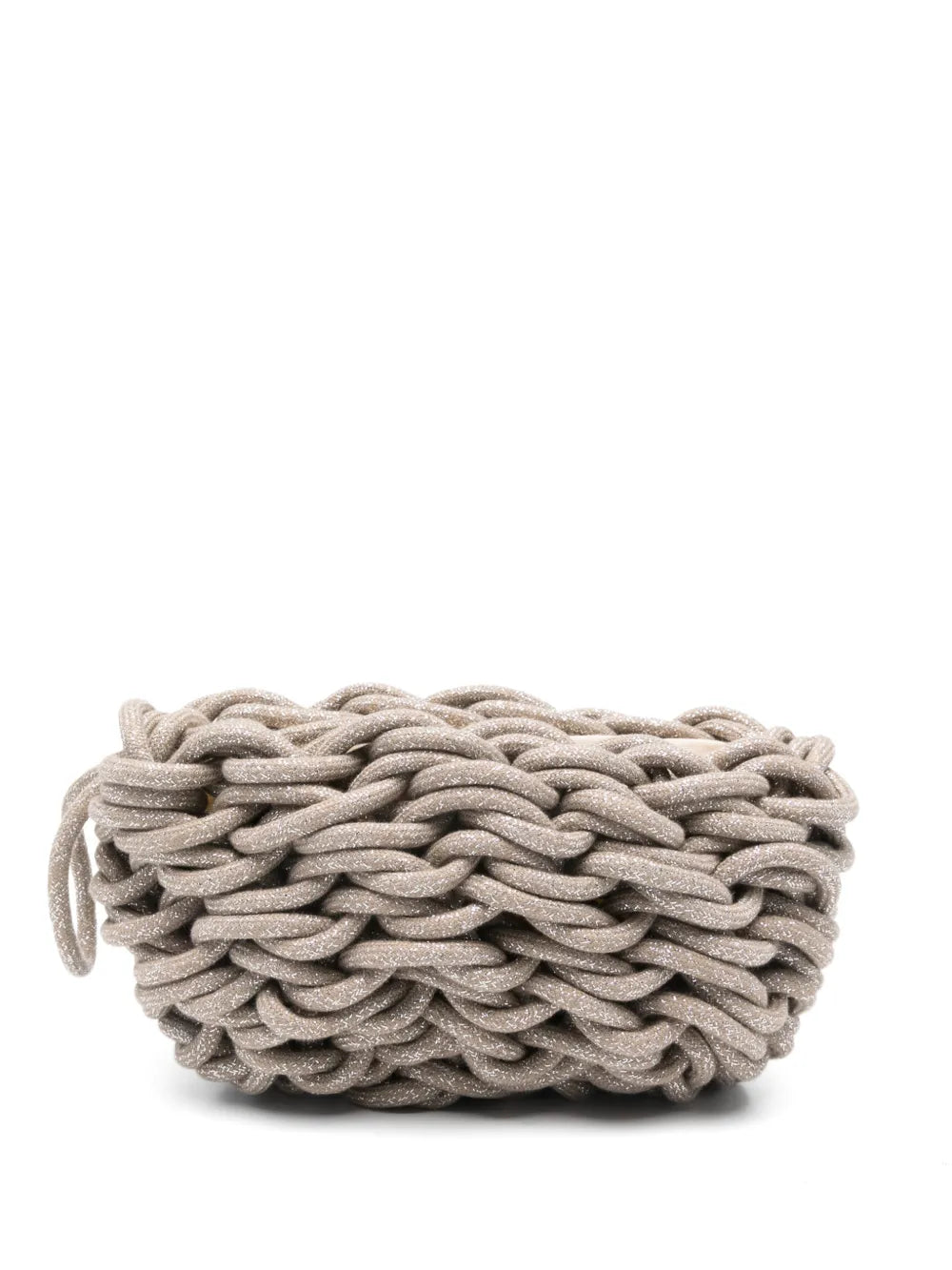 Alienina Lina clutch in Cappuccino and Silver, handwoven cotton rope evening bag for weddings and special occasions