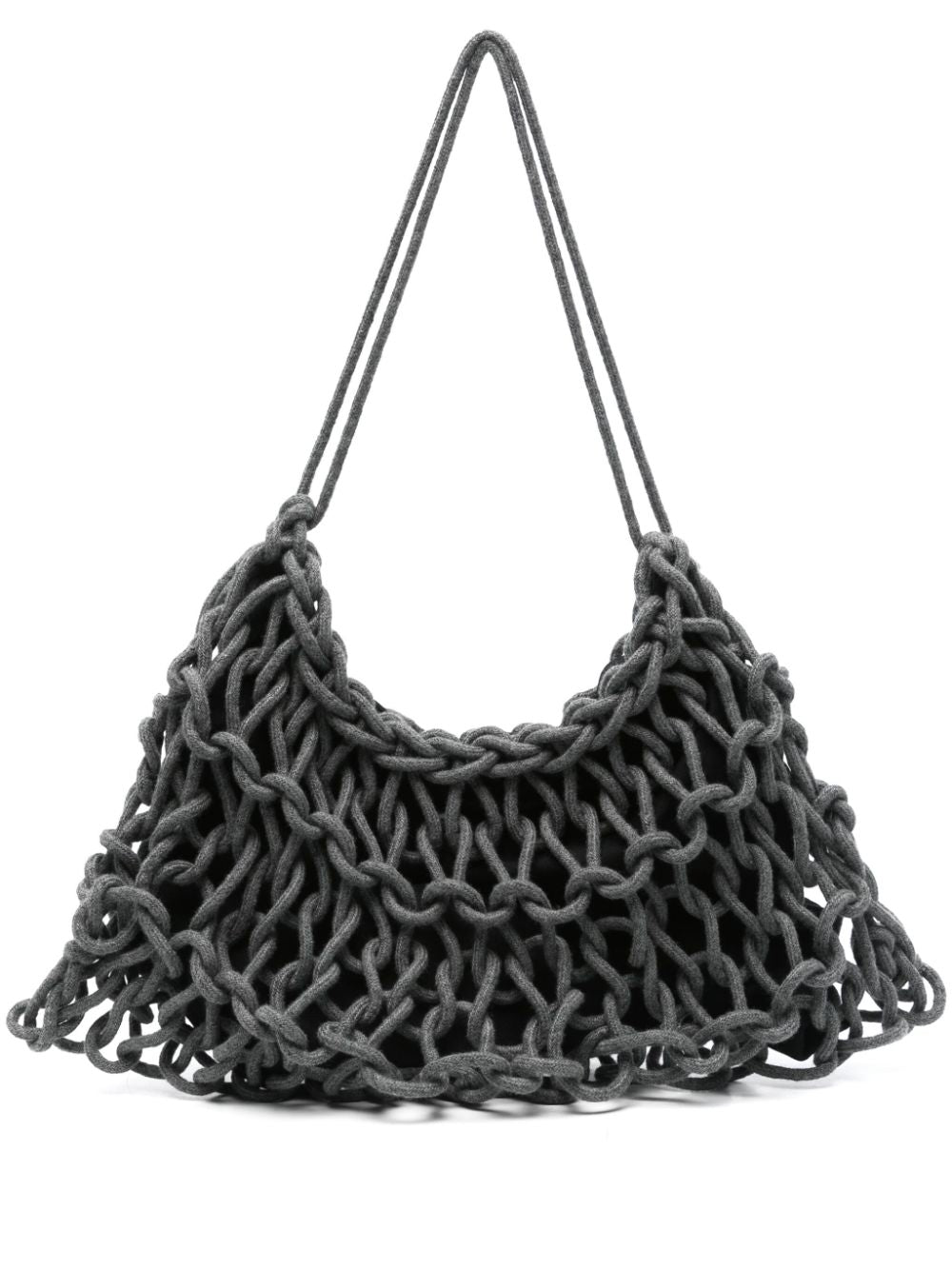 grey woven bag handmade Italy recycled cashmere rope bag Alienina Nadia designer shoulder bag