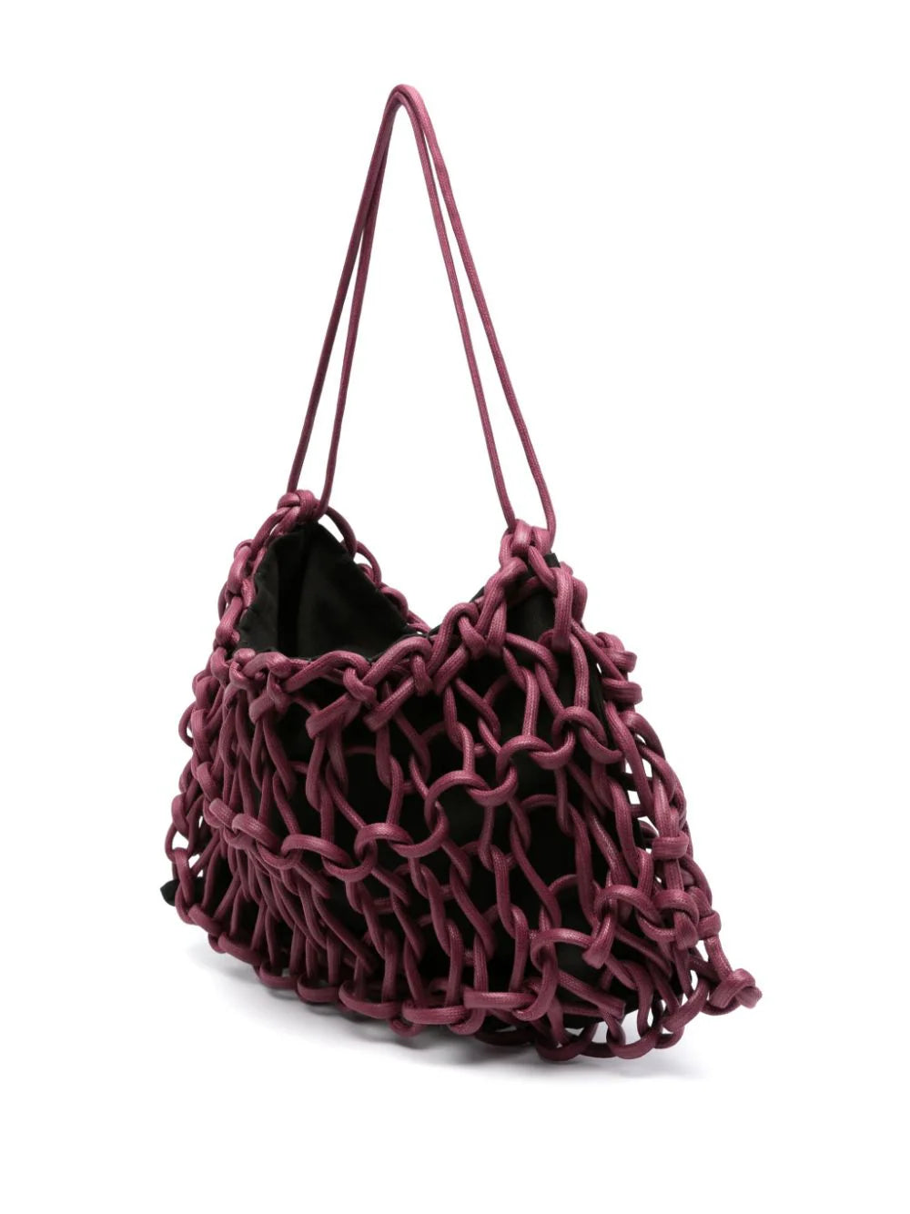 plum woven shoulder bag handmade Italy recycled cotton designer bag worn look Alienina Nadia