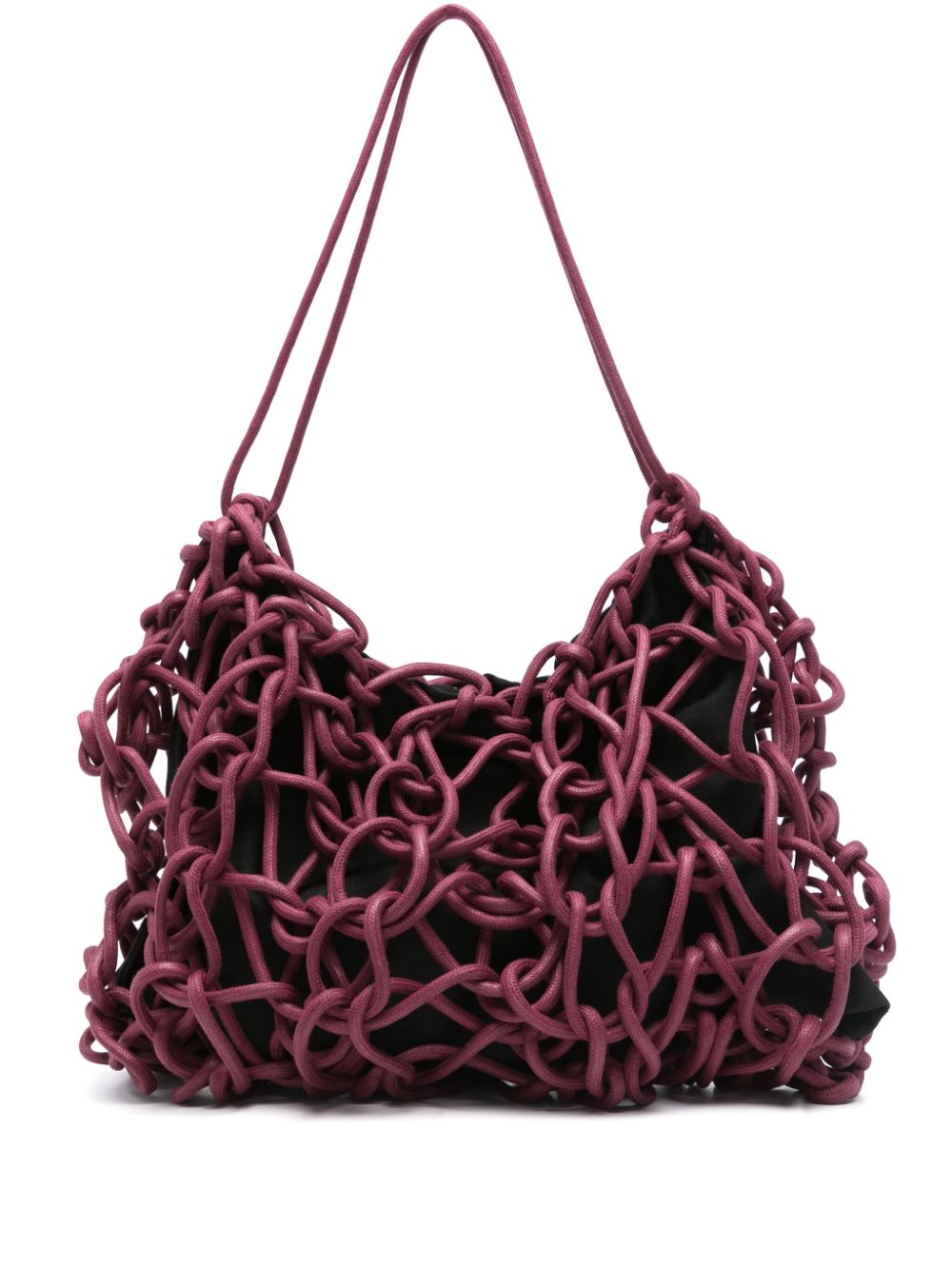 plum woven bag handmade Italy recycled cotton rope bag Alienina Petra designer shoulder bag