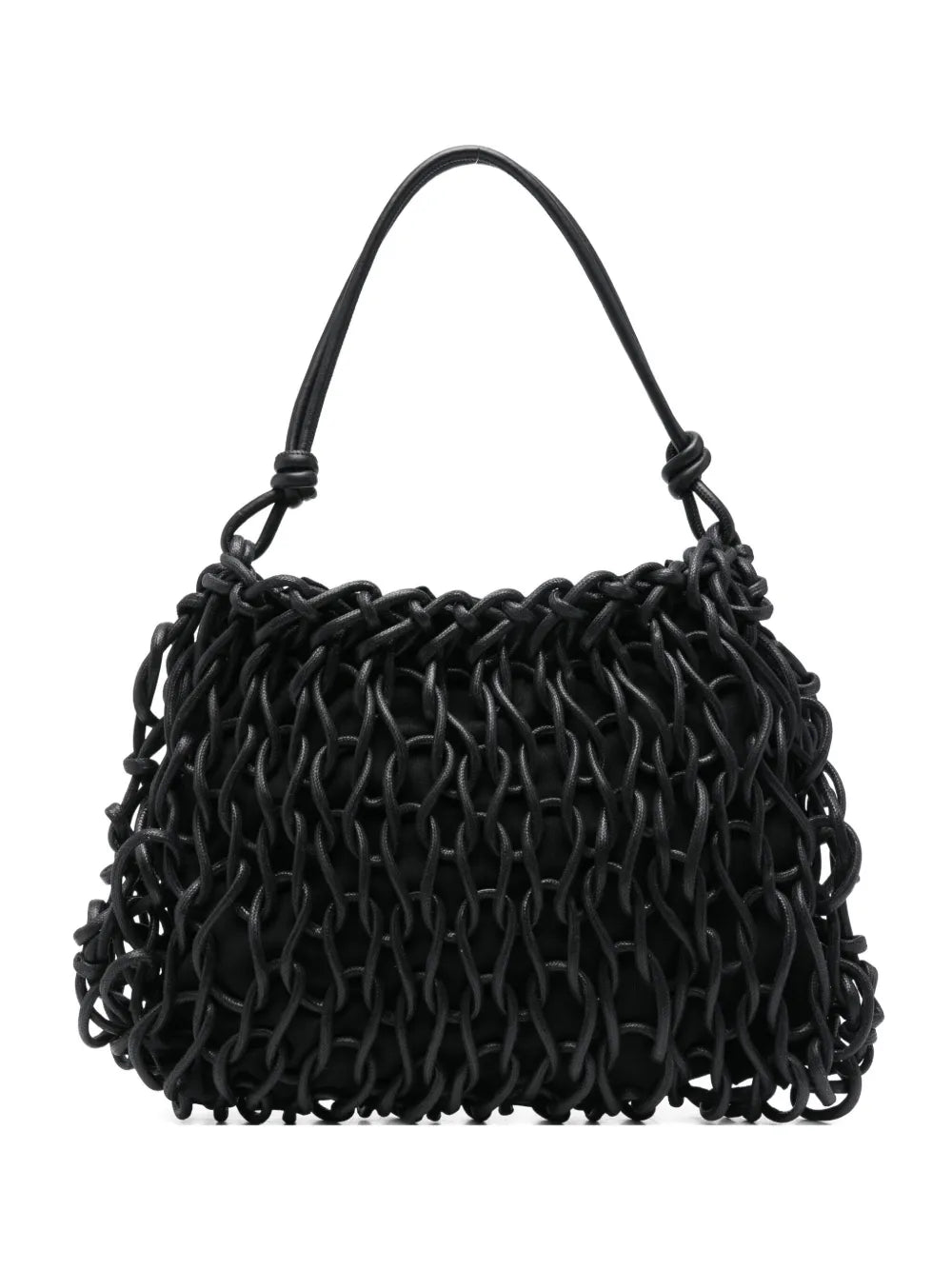 Alienina Vega black cotton rope and leather bag with magnetic closure and inside pocket, handmade in Italy