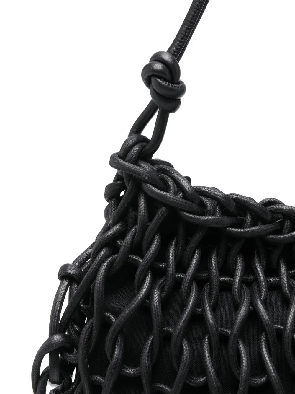 Alienina Vega black cotton rope and leather bag with magnetic closure and inside pocket, handmade in Italy