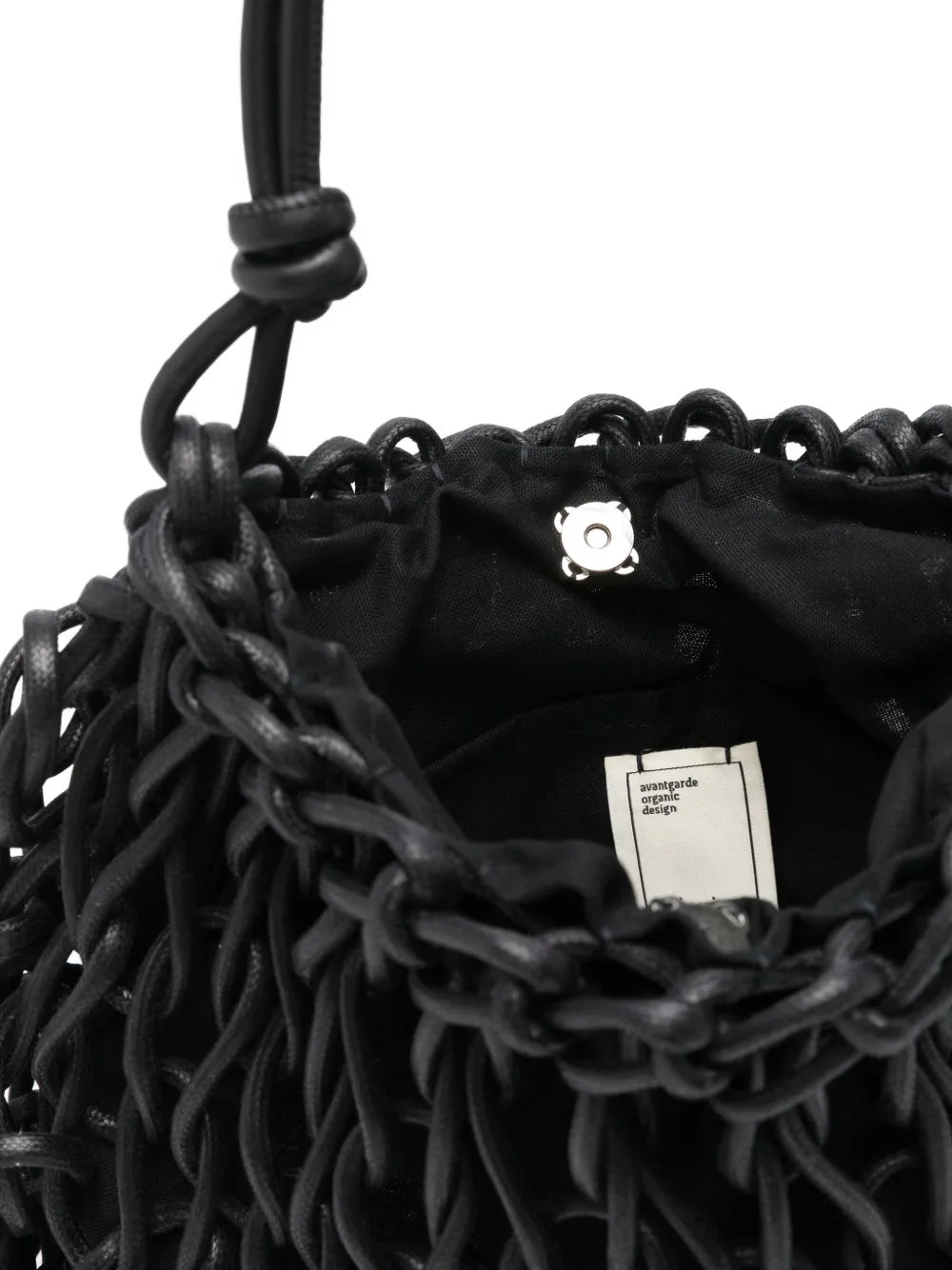 Alienina Vega black cotton rope and leather bag with magnetic closure and inside pocket, handmade in Italy