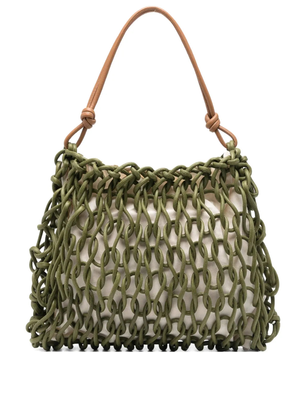 Alienina Vega olive green cotton rope and leather bag with magnetic closure, handmade in Italy
