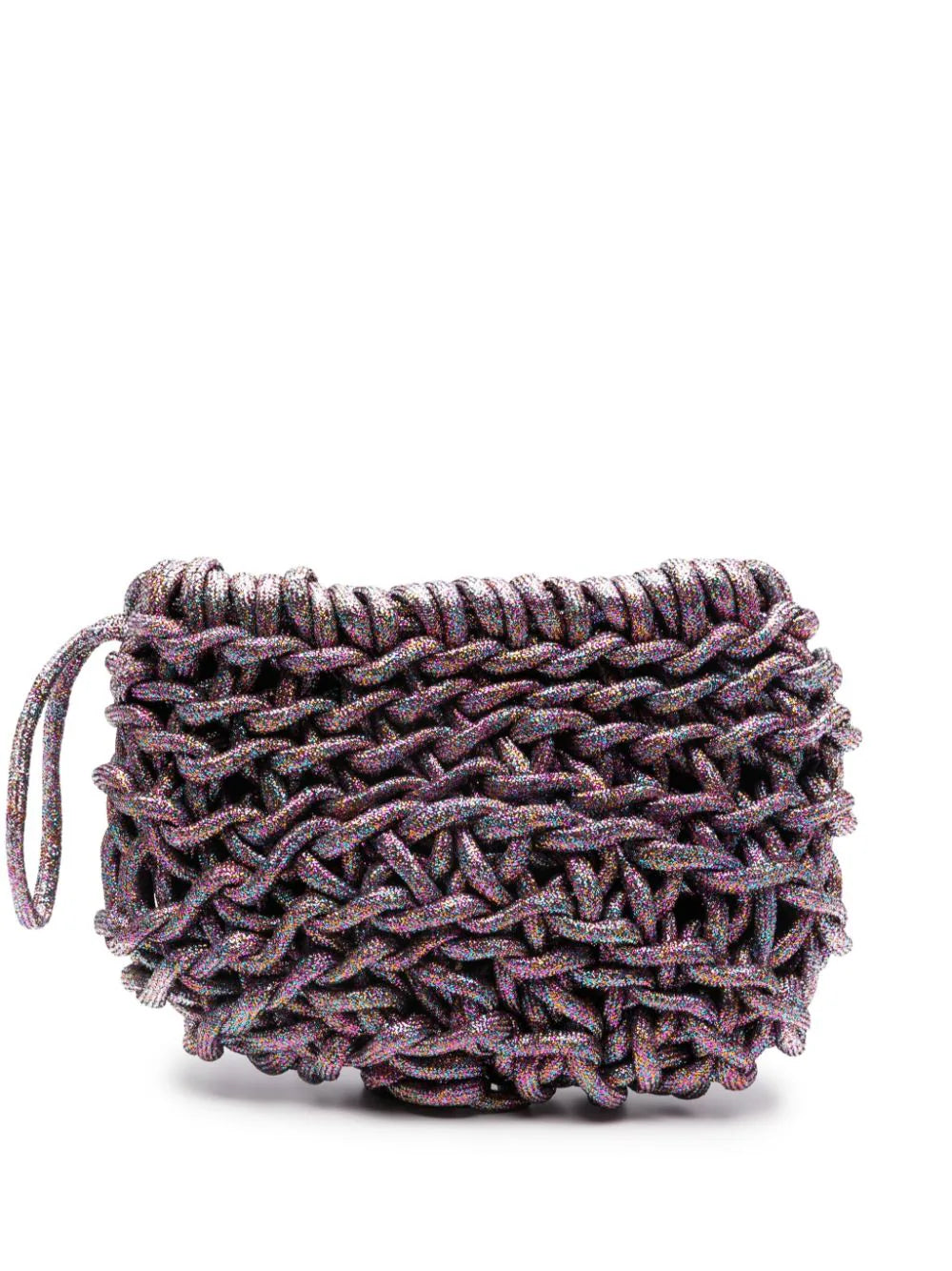 purple lurex clutch handmade Italy organic cotton woven bag Alienina Vero medium clutch bag