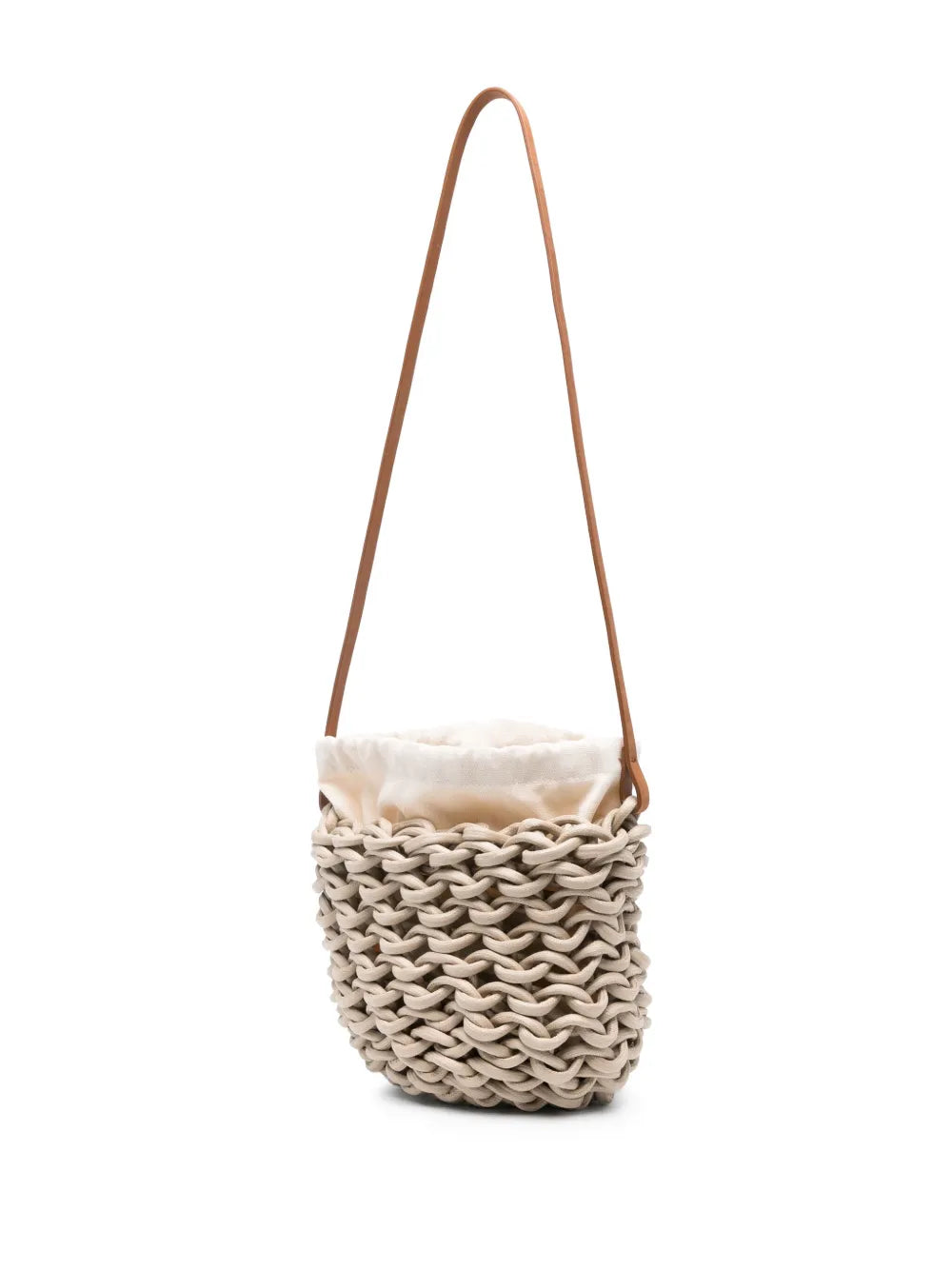 latte woven crossbody bag handmade Italy waxed cotton leather strap small designer bag Alienina Zoe