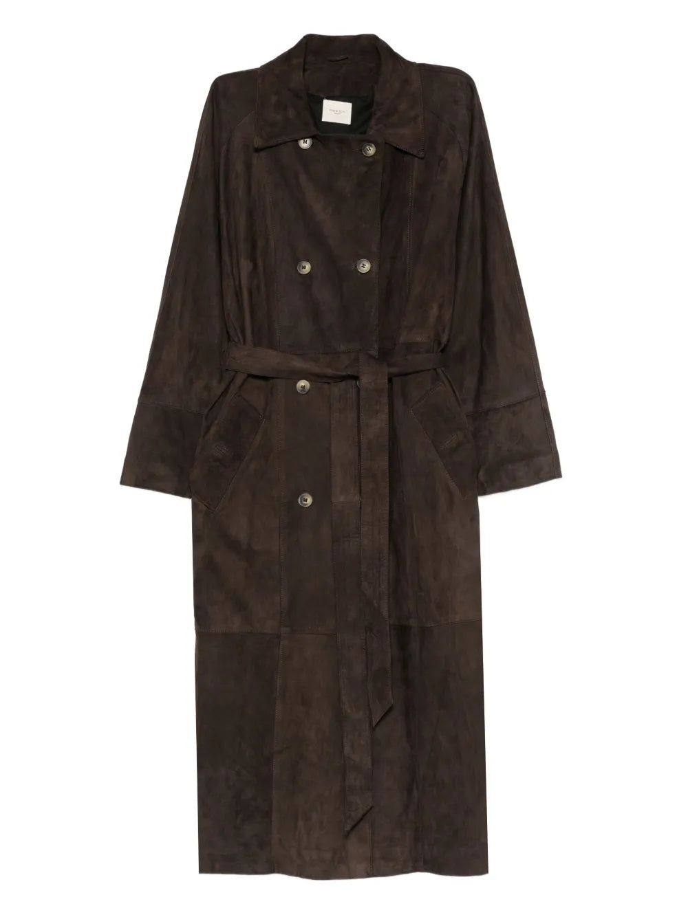 Mara Bini ANNA long trench coat in Testa di Moro kid suede,