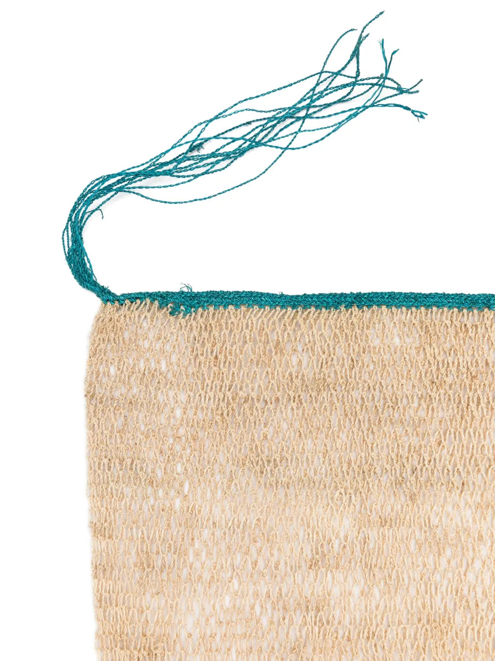 Bolso Kudzu artesanal de fibra natural con reborde turquesa hecho a mano en Laos