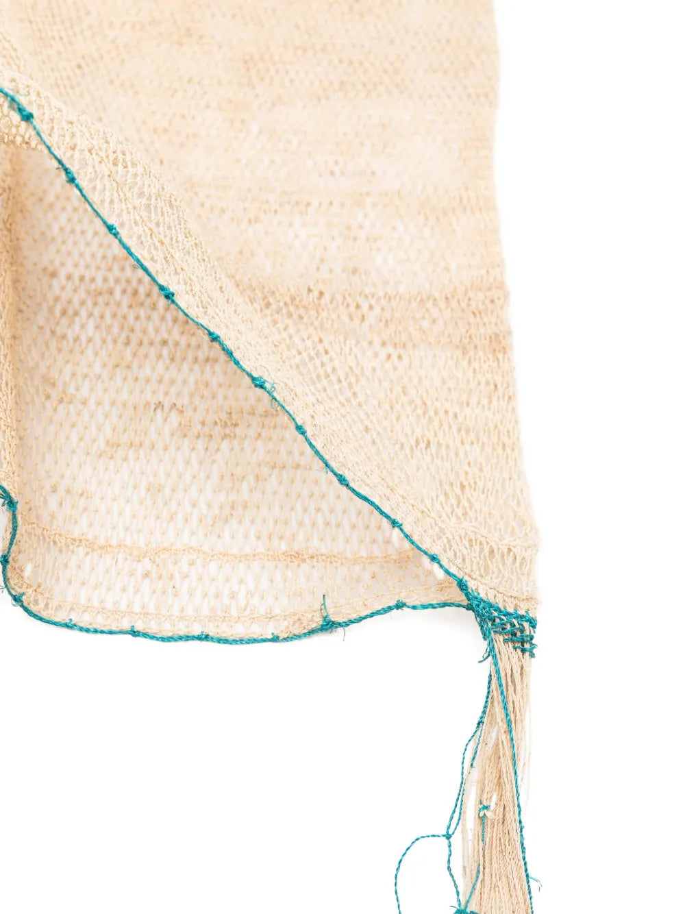Bolso Kudzu artesanal de fibra natural con reborde turquesa hecho a mano en Laos