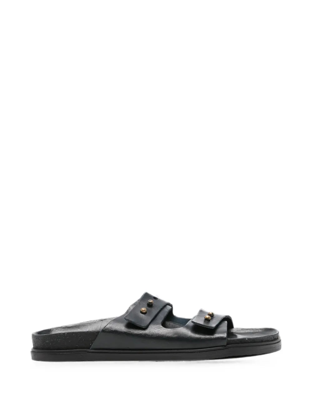 Women's flat leather sandal double strap deep blue — vegetable-tanned leather — handmade in Italy