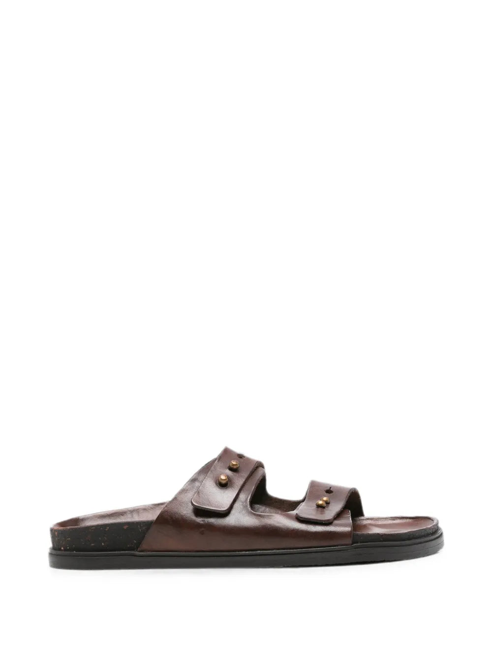 Women's flat leather sandal double strap mahogany brown — vegetable-tanned leather — handmade in Italy