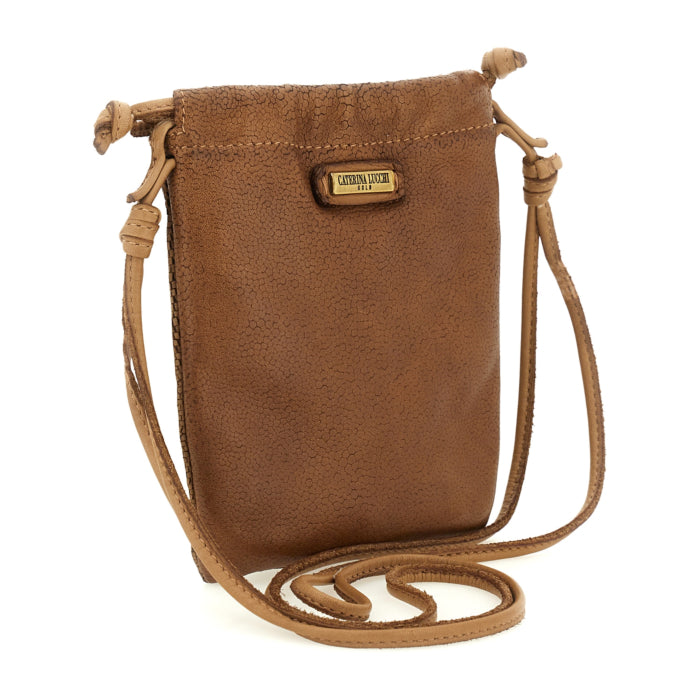 Eva Sand phone bag by Caterina Lucchi, back view showing lizard-print calfskin texture and strap