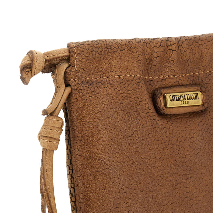 Eva Sand phone bag by Caterina Lucchi, back view showing lizard-print calfskin texture and strap