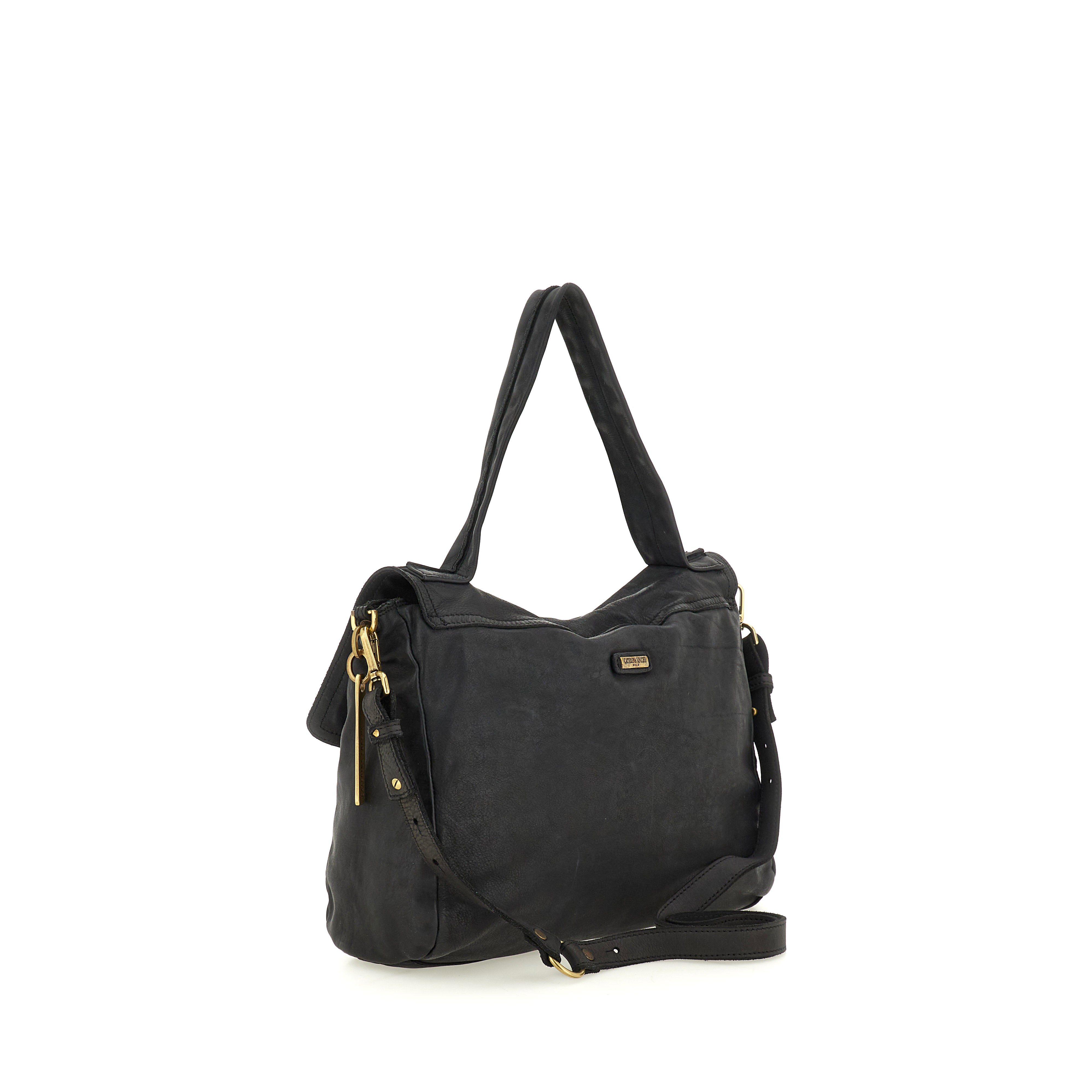 Caterina Lucchi Shoulder Bag Large Maria in dyed black leather Made in Italy