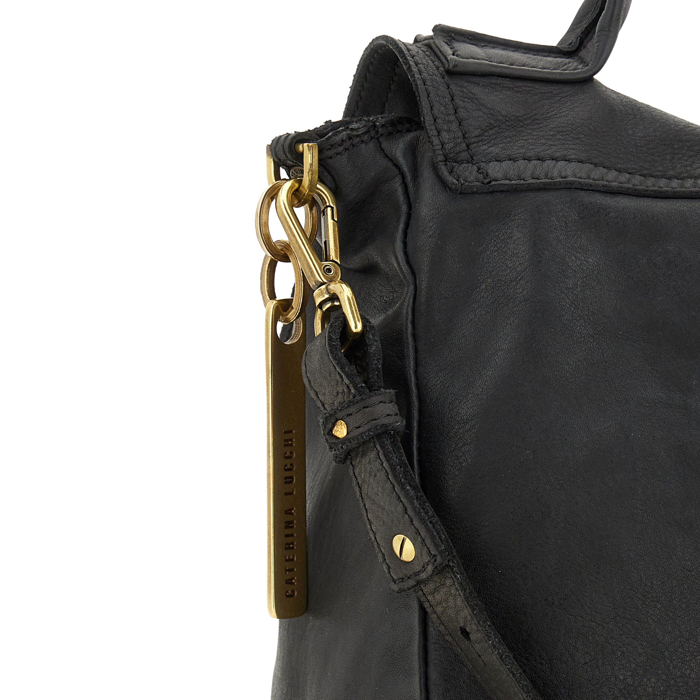 Caterina Lucchi Shoulder Bag Large Maria in dyed black leather Made in Italy