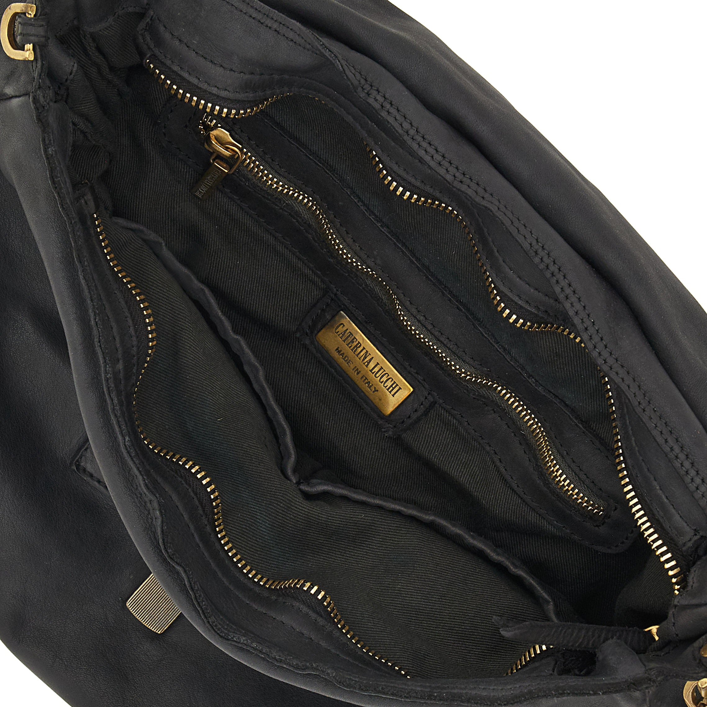 Caterina Lucchi Shoulder Bag Large Maria in dyed black leather Made in Italy