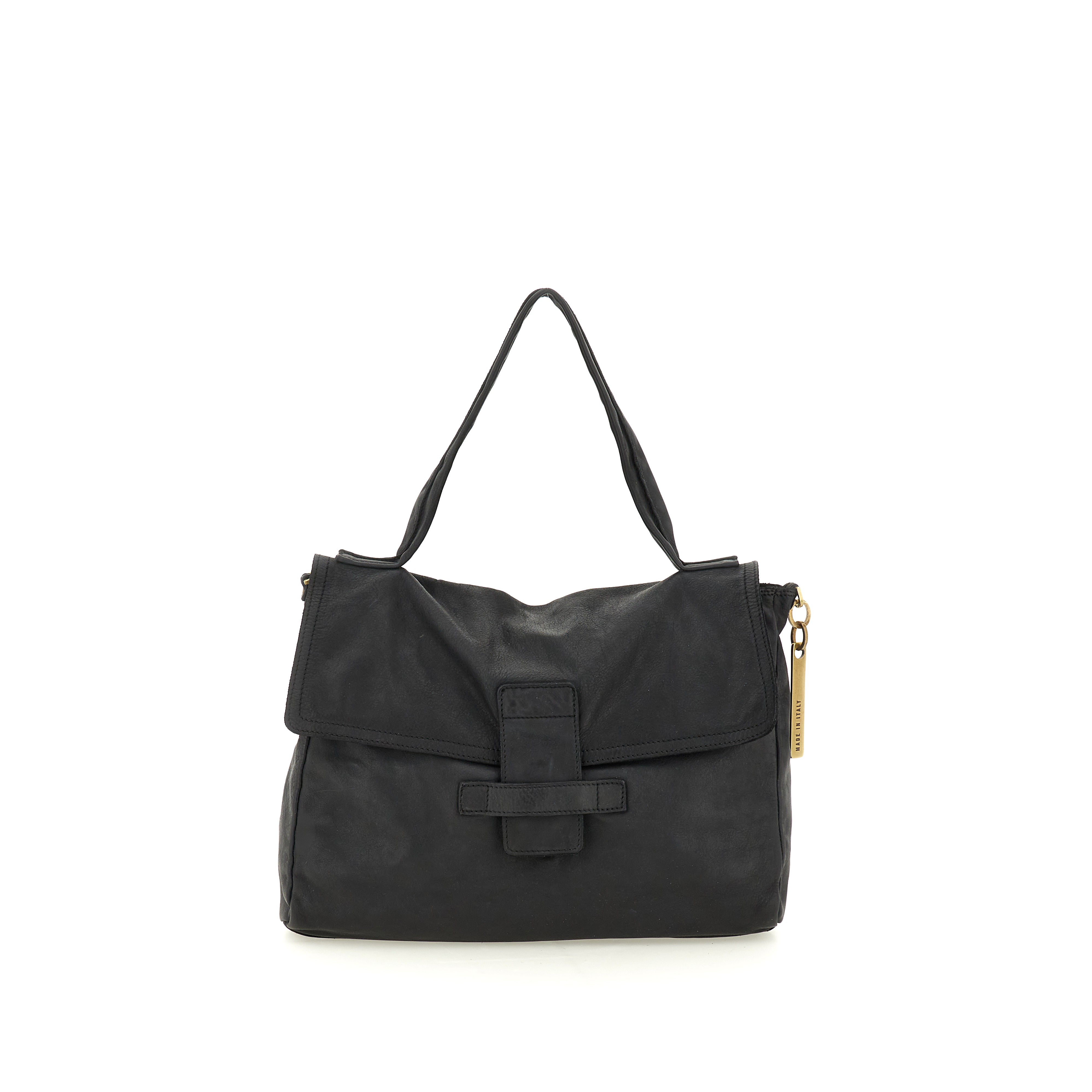 Caterina Lucchi Shoulder Bag Large Maria in dyed black leather Made in Italy