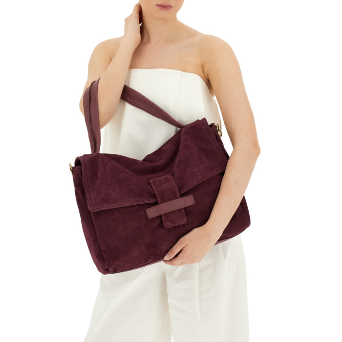 Bolso Caterina Lucchi Shoulder Bag Large Maria en color prugna, piel italiana artesanal