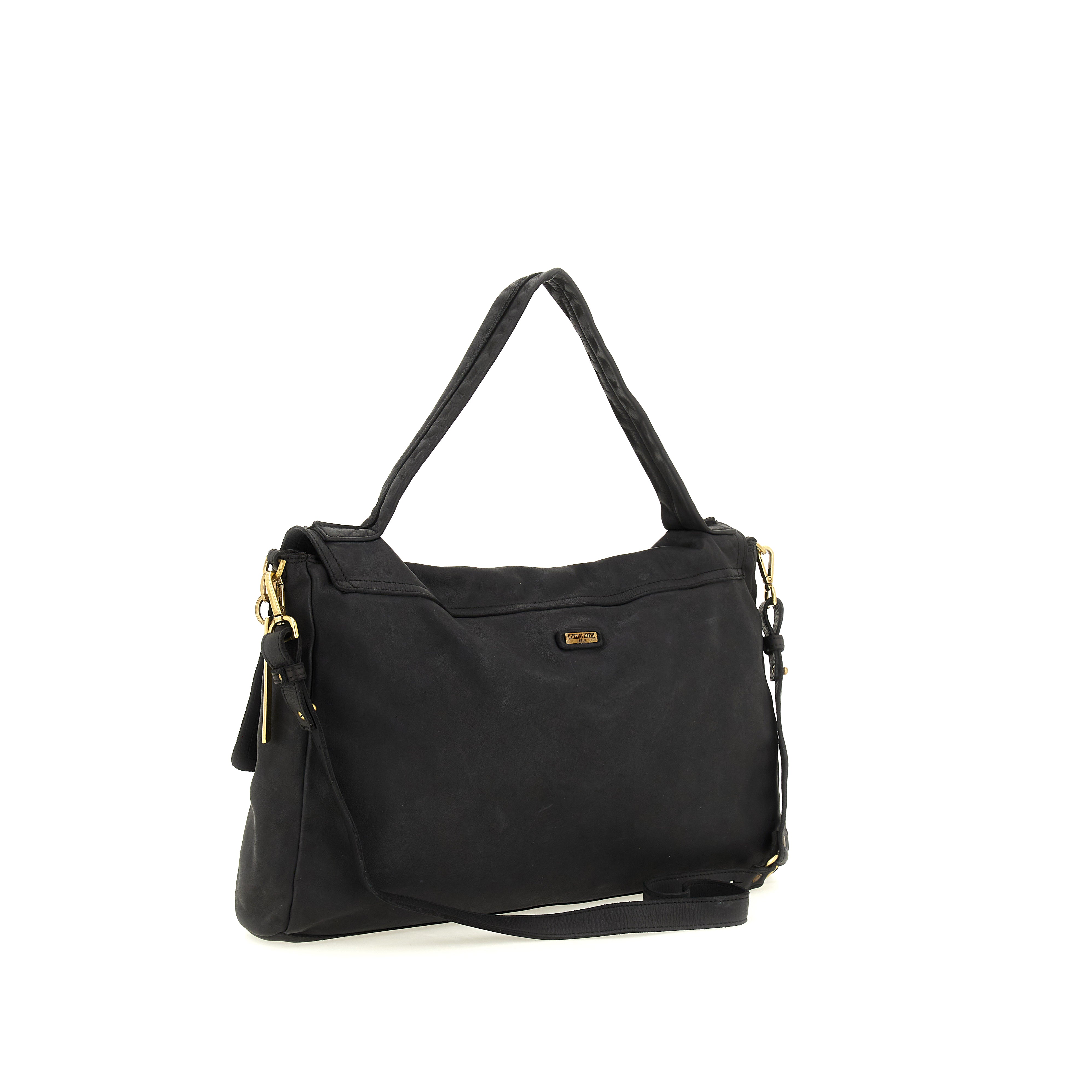Handmade Italian Shoulder Bag XL Maria in black leather Caterina Luchi